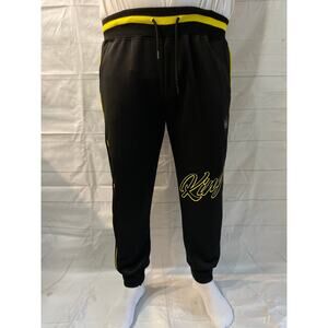 Sacred Crown Black W/Yellow KING Logo Sweatpants~Joggers Pockets Men’s X-LARGE #